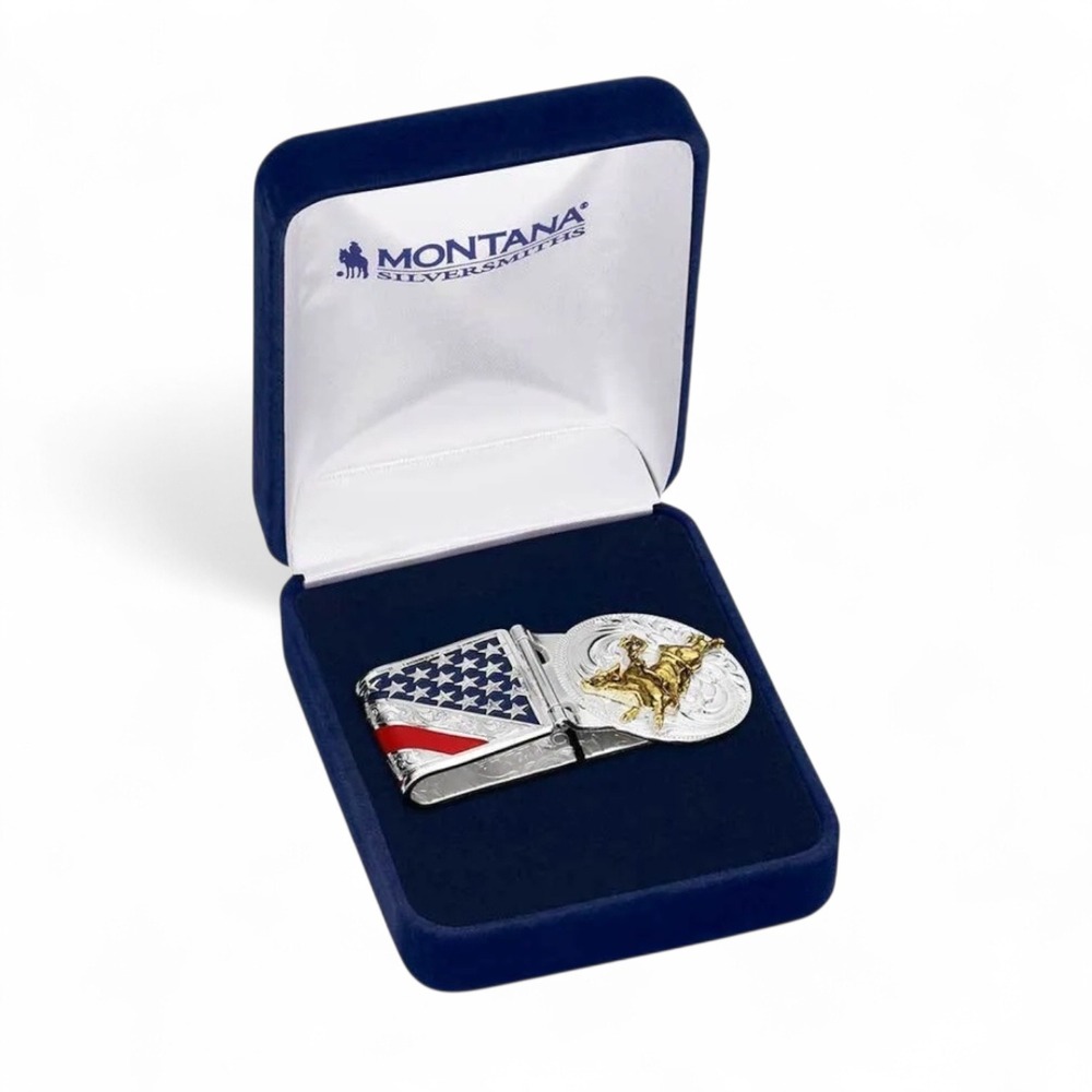 Montana Silversmiths American Made Liberty Hinged Money Clip Bull Rider‎ - New!